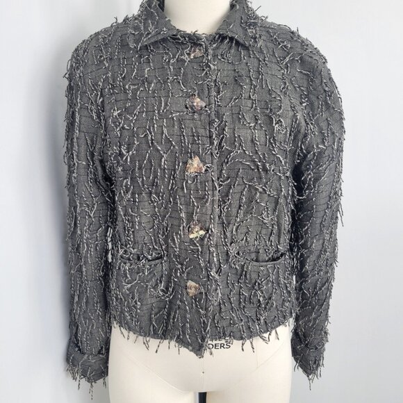 Vintage Kindred Spirit Fringe Yarn Textured Blazer Cropped Jacket - Picture 1 of 15